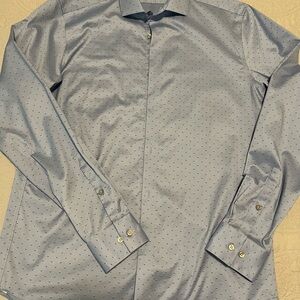 Calvin Klein Men's Slkm Fit Light Blue Dress Shirt w/Blue Dot Pattern
